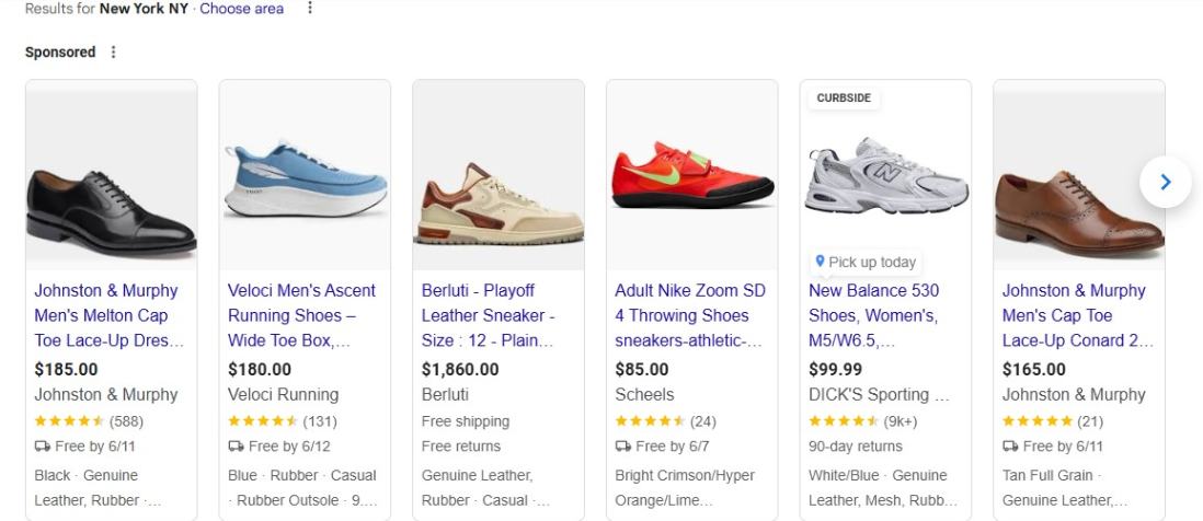Google ads for shoes
