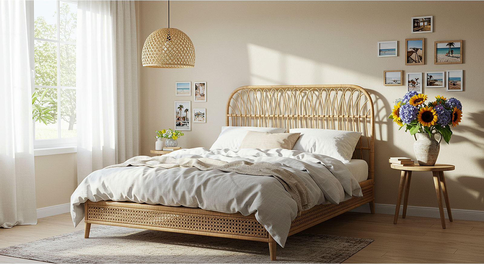 A bed with a basket from the ceiling  AI-generated content may be incorrect.