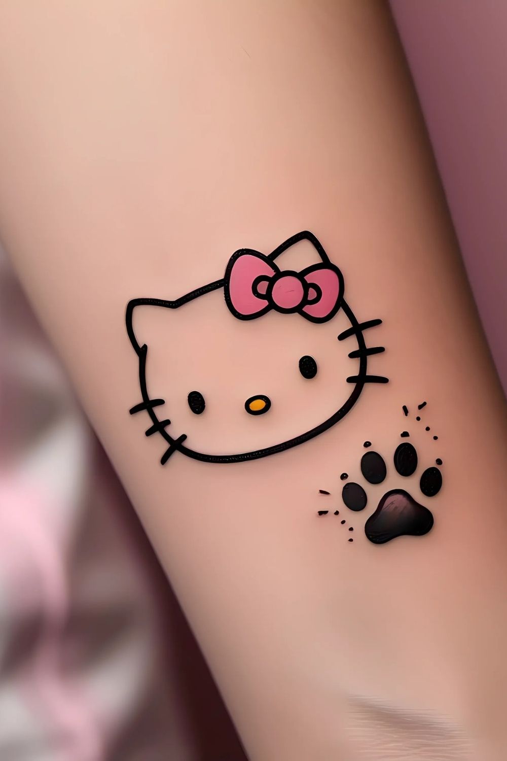 Hello Kitty with a Tiny Paw Print Tattoo