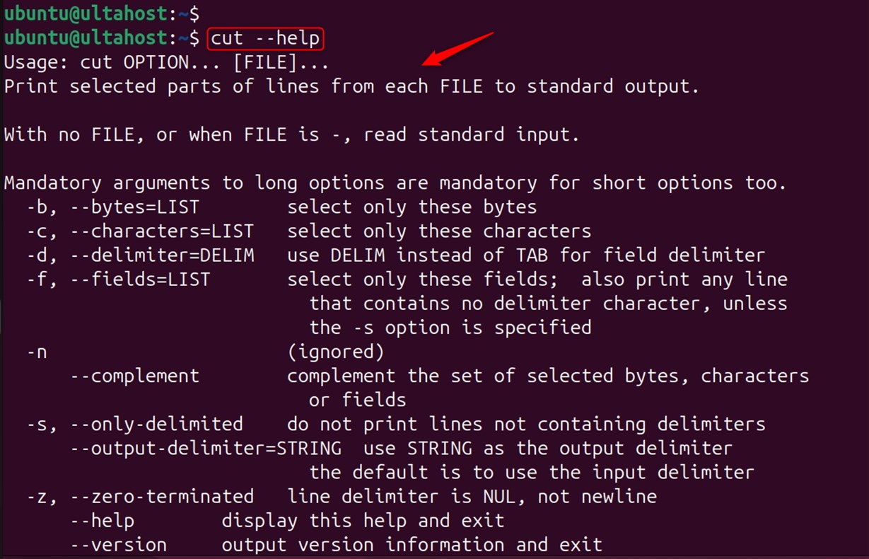 exploring help page of the cut command