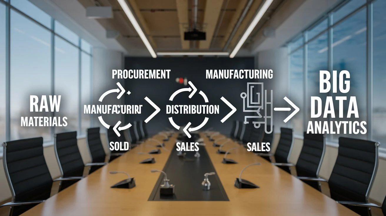 A graphic depicting how big data analytics improves supply chain management and efficiency.