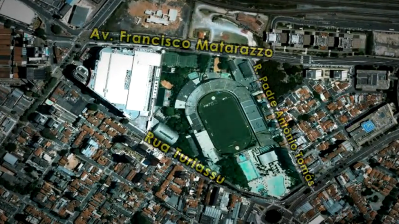 Localização do Parque Antártica, ao lado da Avenida Francisco Matarazzo