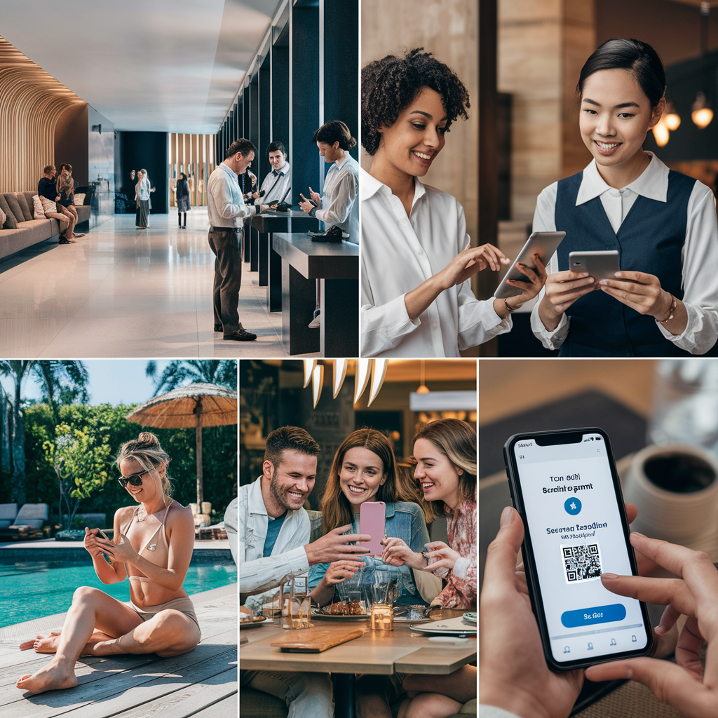 A collage of images of people making digital payments.