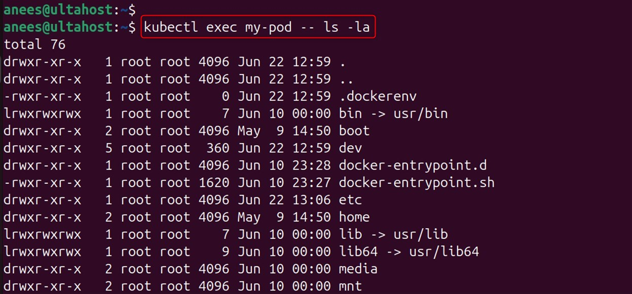 run simple command in pod