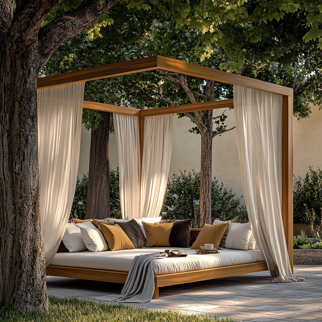 An image of a raised bed with a curtain shade surrounding it. 