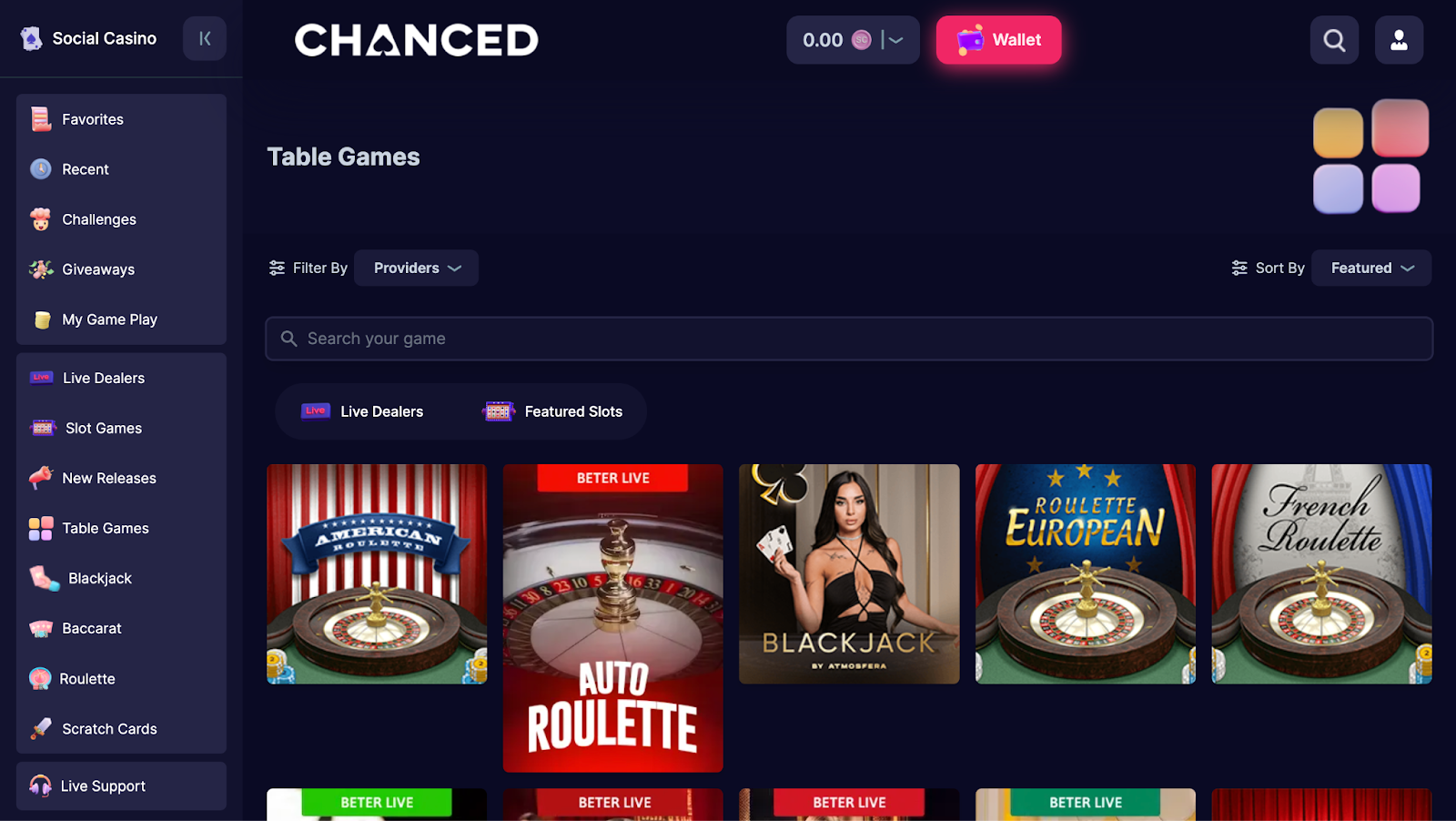 Chanced Casino Bonus Code Table Games