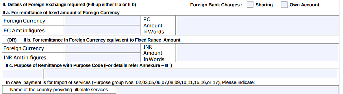 Details of Foreign Exchange Required