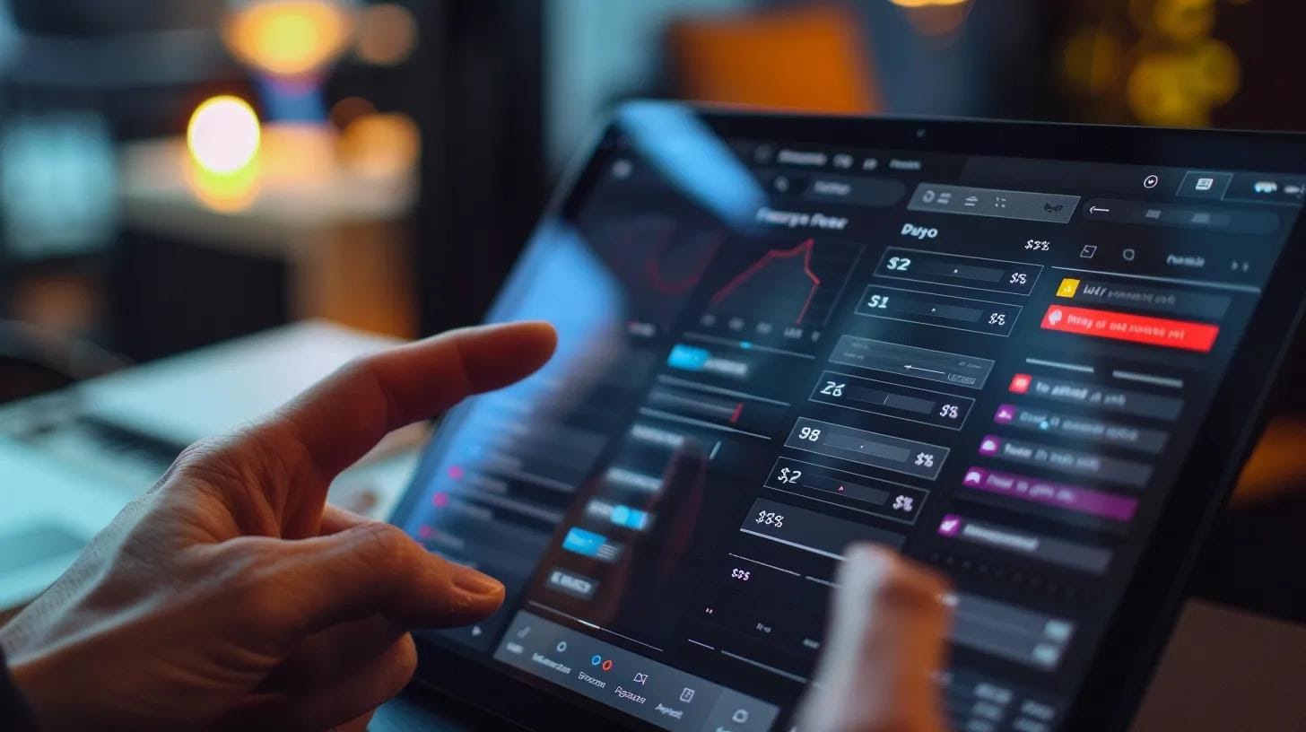 A side-by-side comparison chart or matrix on a sleek tablet screen showing features checked off for each generic tool, with price tags like “$,” “$$,” and “$$$” clearly but neutrally displayed.