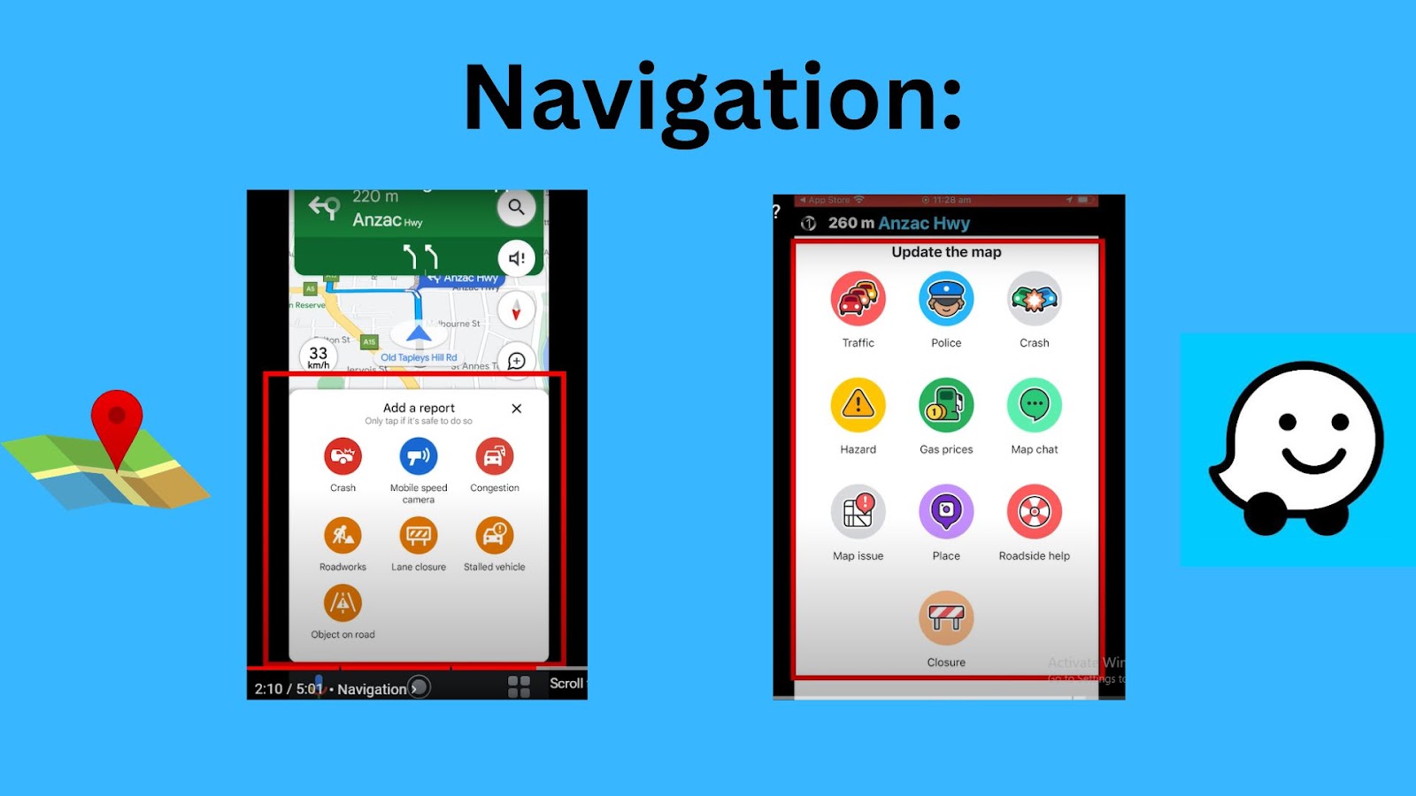 Navigation features of Waze and Google Maps