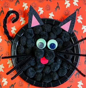 Black Cat Pom Pom Paper Plate Craft