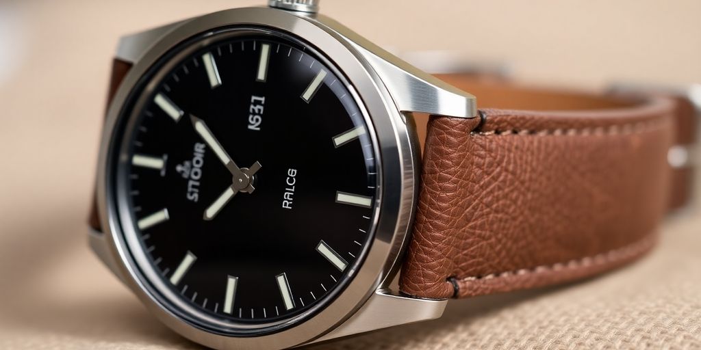 Tudor Black Bay 36 watch on leather strap.