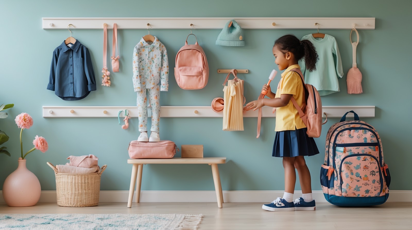 a kid cleaning her room