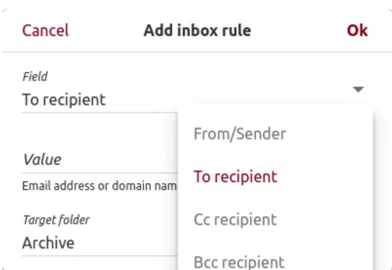 Tuta lets you create simplistic inbox rules to automate email sorting. 