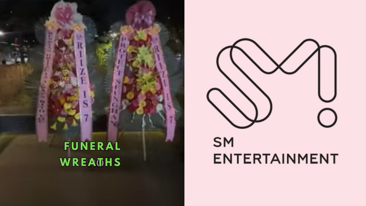 This contains an image of funeral wreath and sm entertainment