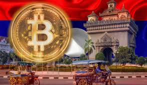  Bitcoin and a price chart against a Laos flag