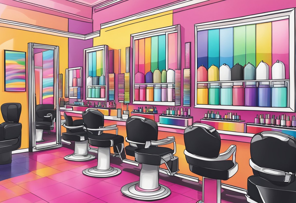 A salon in Hackensack, colorful lash extensions on display, with a bold and vibrant atmosphere