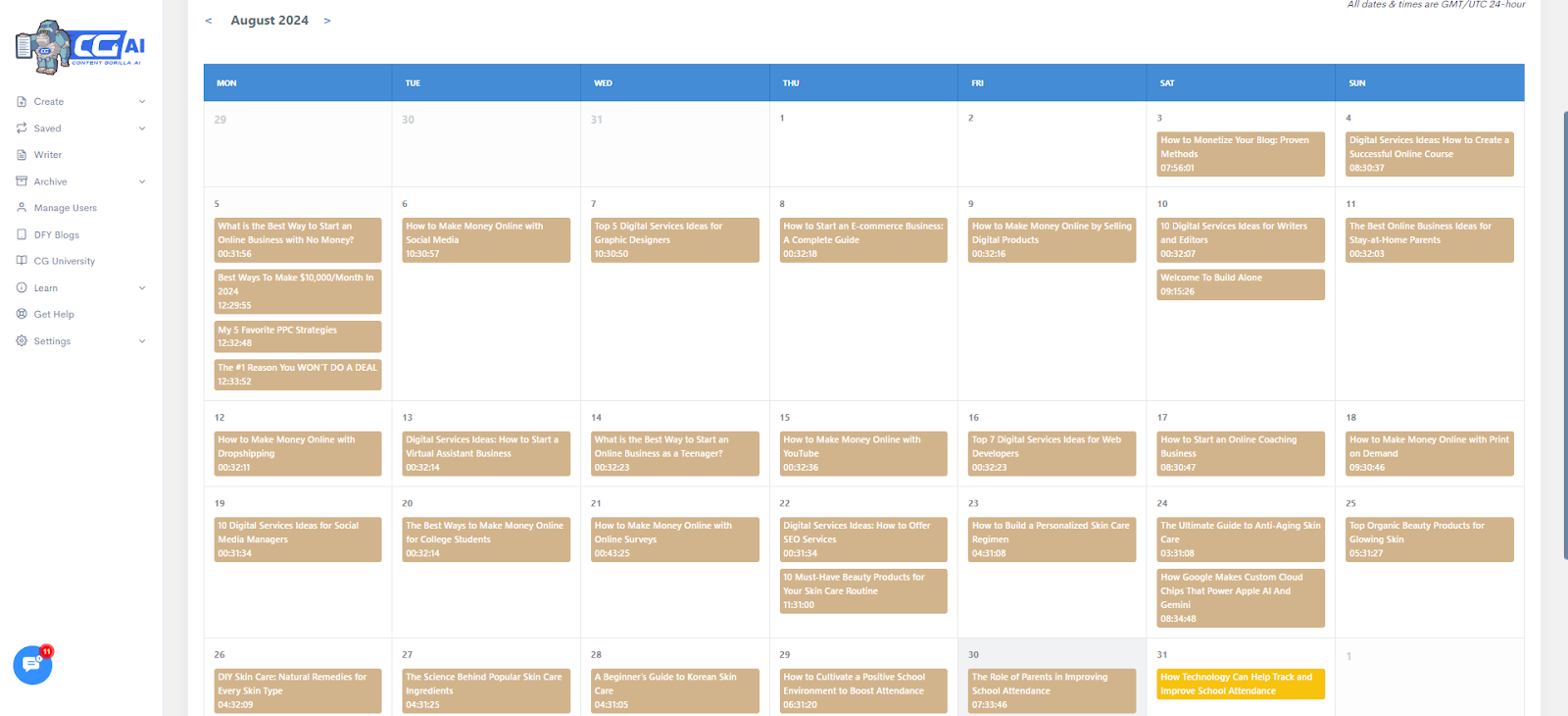 Content365 feature in action to create a social media calendar