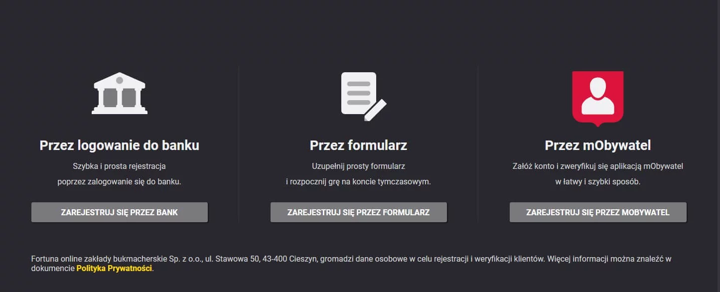 Rejestracja w Fortunie z kodem