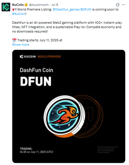 DashFun Coin listing on KuCoin, अब शुरू होगी असली गेमिंग
