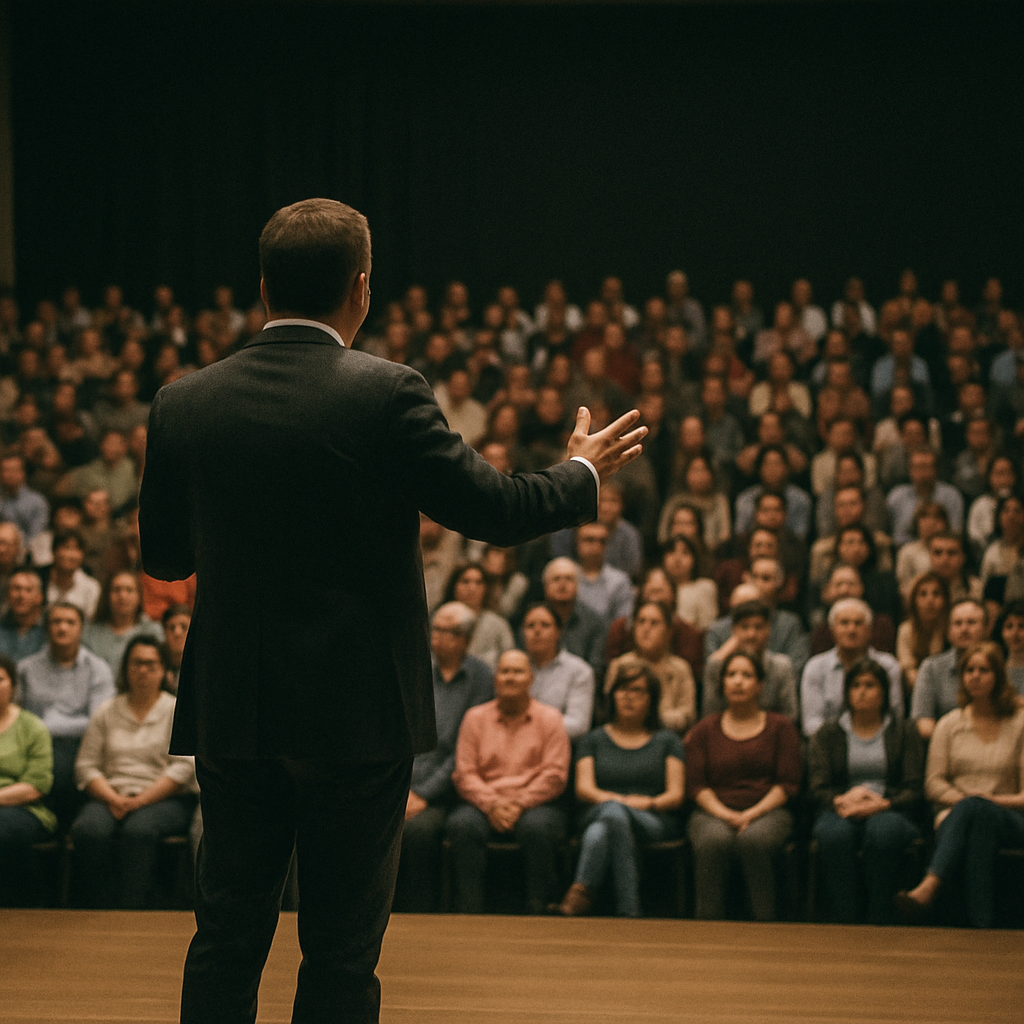 Speaker speaking to a crowd