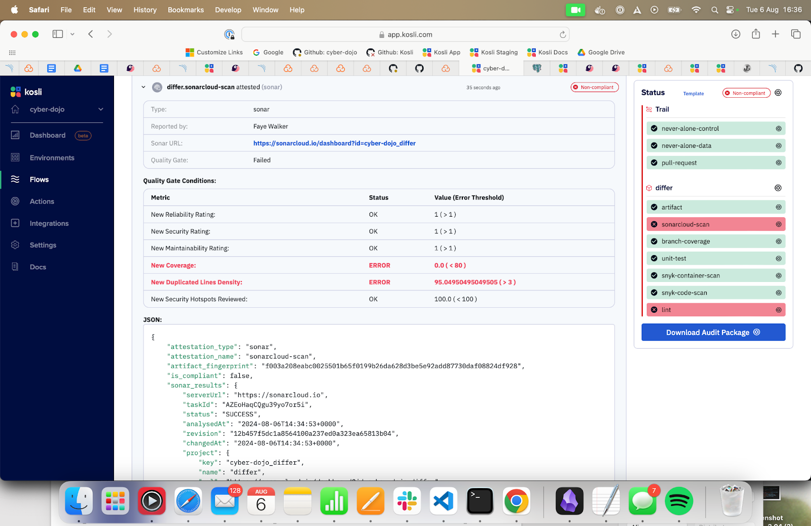 SonarCloud and SonarQube attestations in Kosli