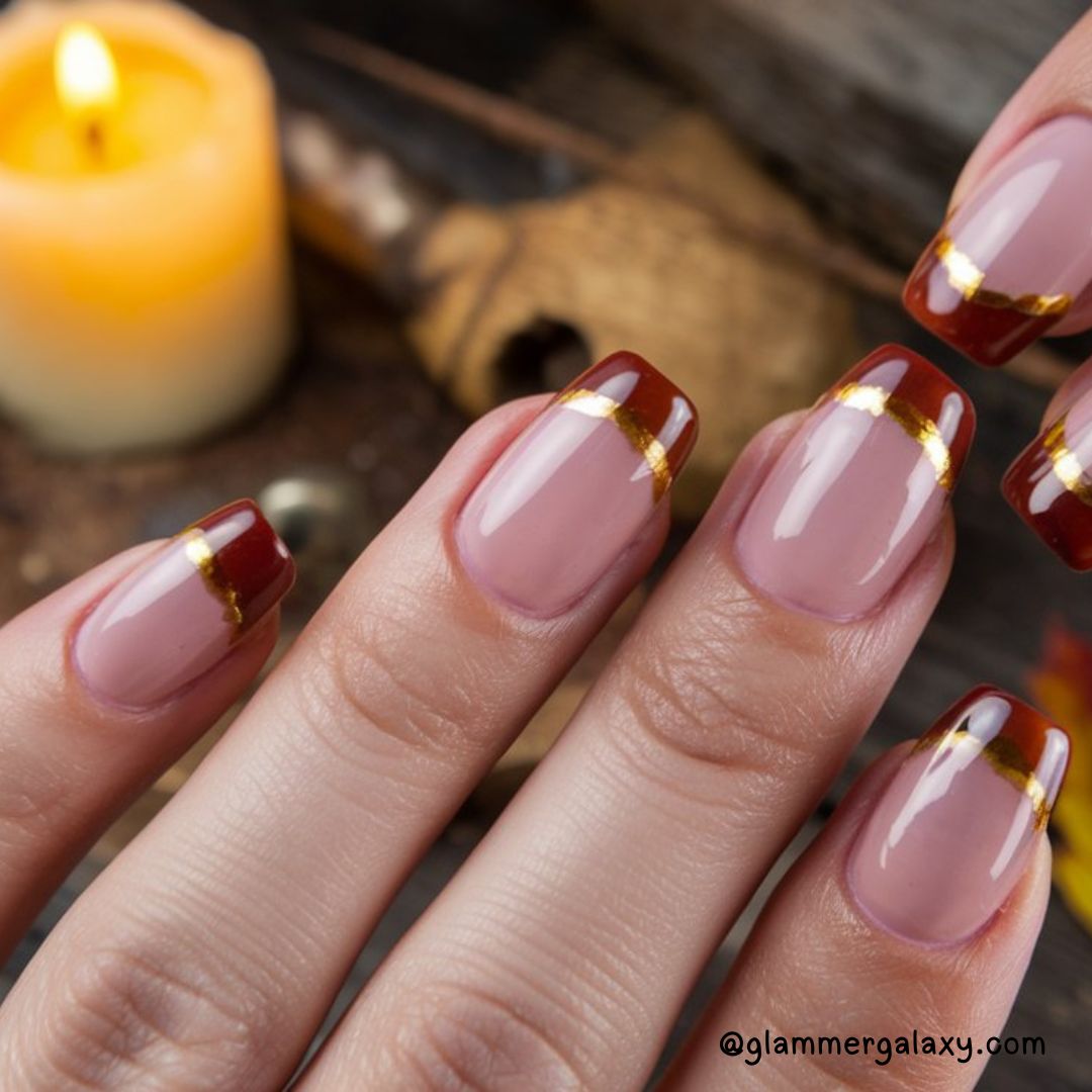 Bold Fall Nail Art Designs Having French Tips with a Fall Twist
