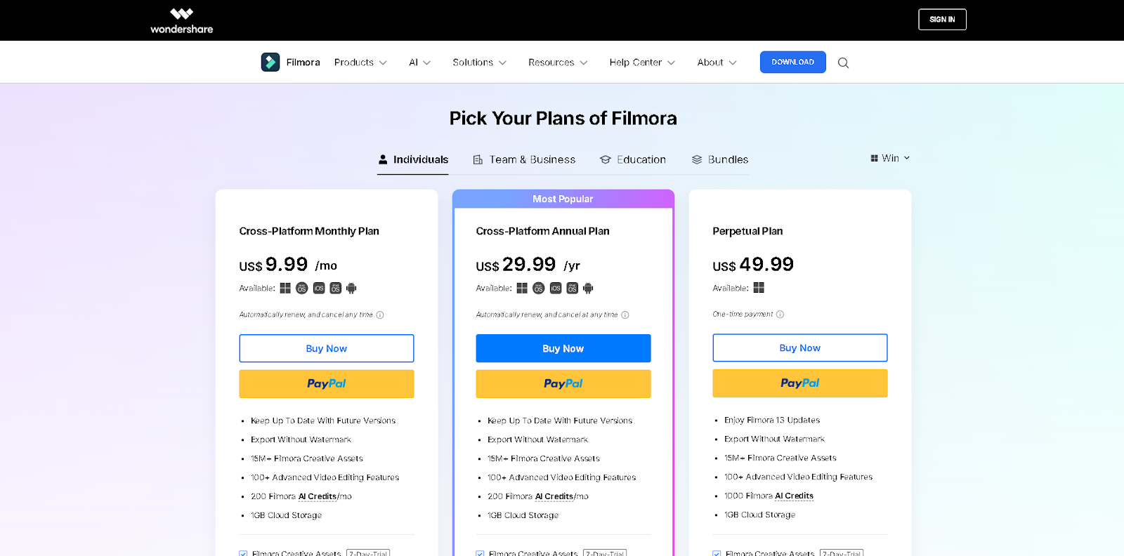 filmora video ad maker pricing