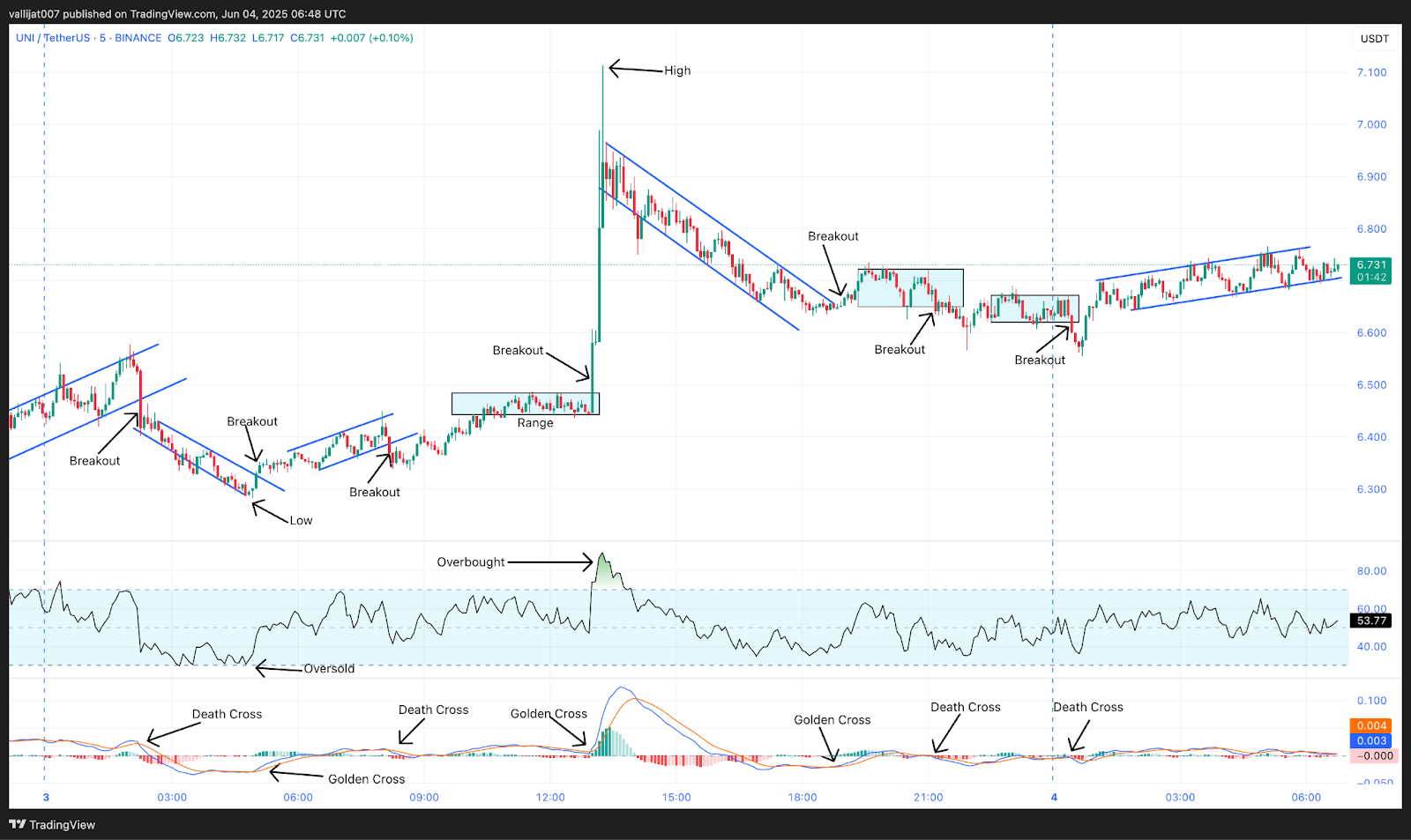 Chart 4: UNI/USDT M5 Chart, Analysed by vallijat007, published on TradingView, June 4, 2025
Uniswap price