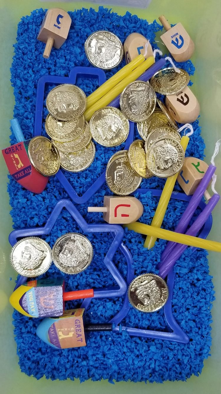 hanukkah sensory bin for small children