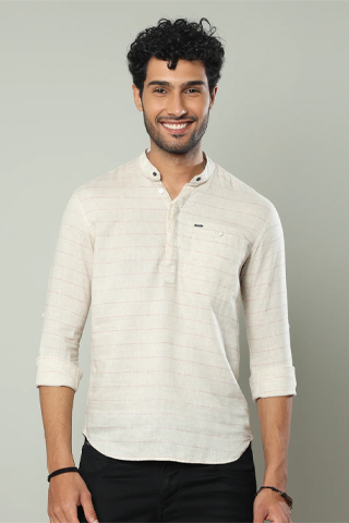 Beige Stripes Kurta Shirts