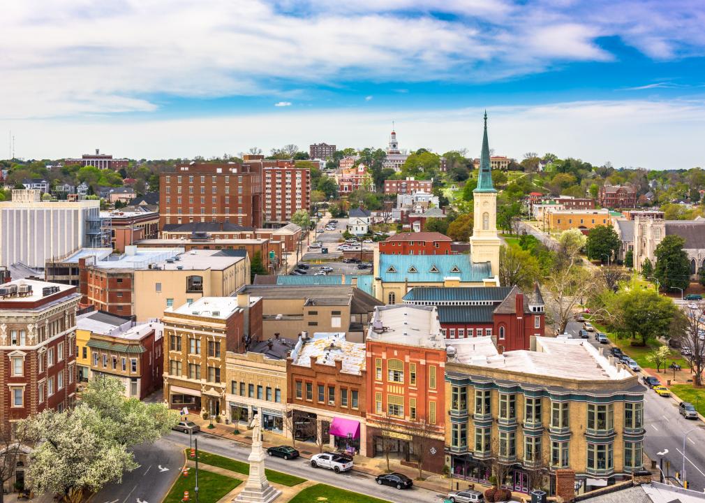 Macon, Georgia, downtown cityscape from a high angle.