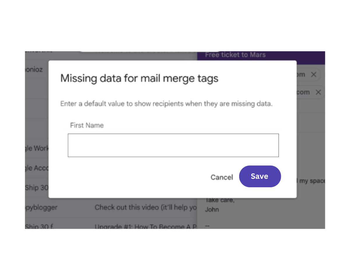 How to Mail merge with CC or BCC using Gmail: Before sending your mail merge campaign, add a fallback text for mising data