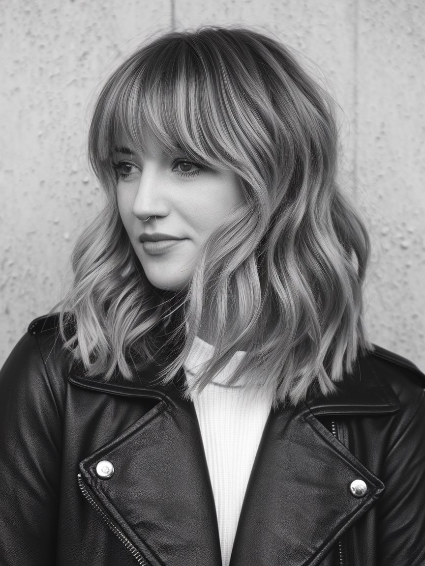 32. Heavy Side-Swept Fringe with Shoulder-Length Waves