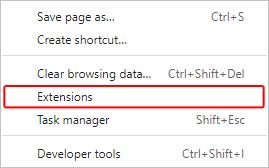 Extensions selector in Chrome.