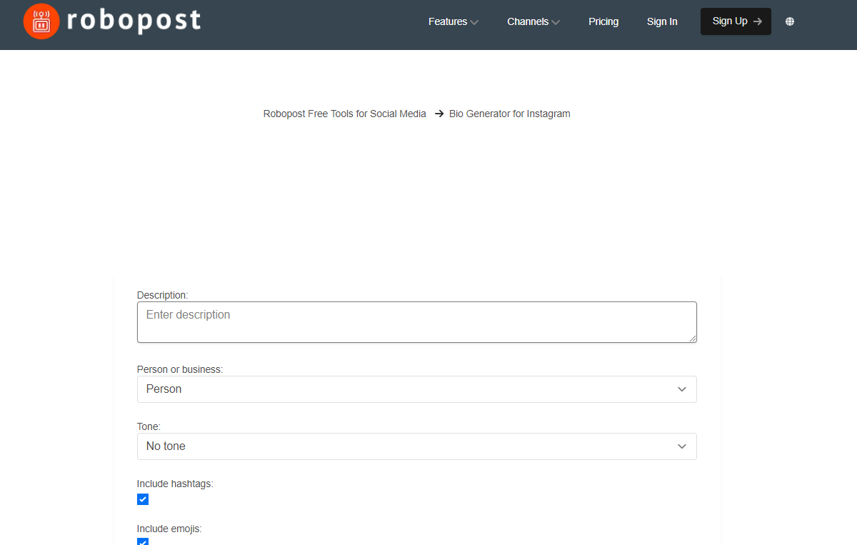 RoboPost’s Instagram Bio Generator