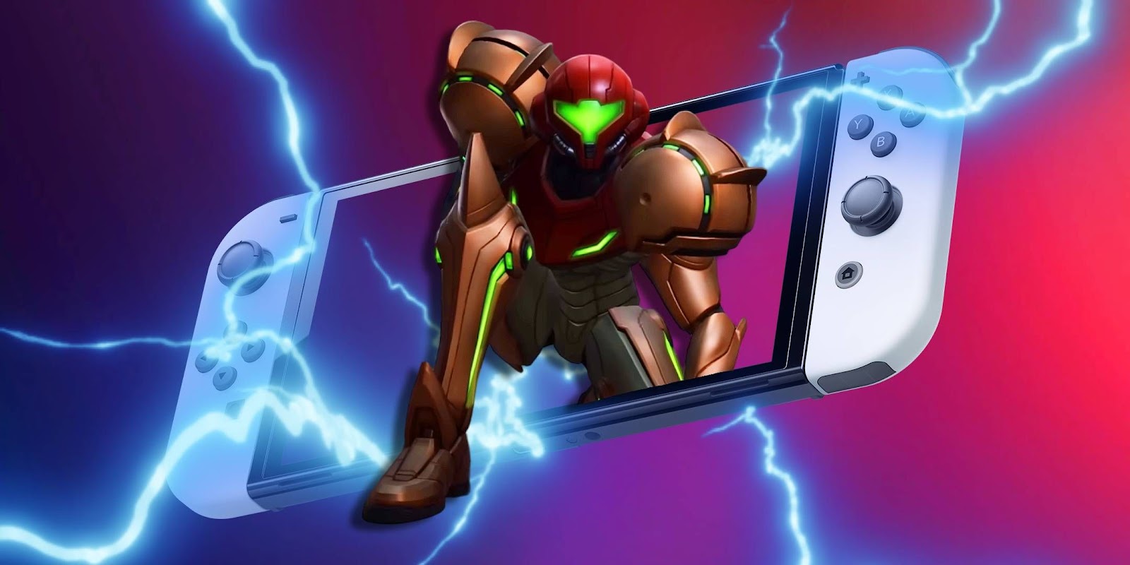 Samus dari Metroid Prime 4 keluar dari Nintendo Switch OLED.