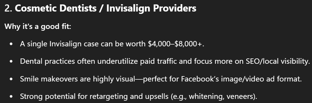 chatgpt response local lead generation niche brainstorming