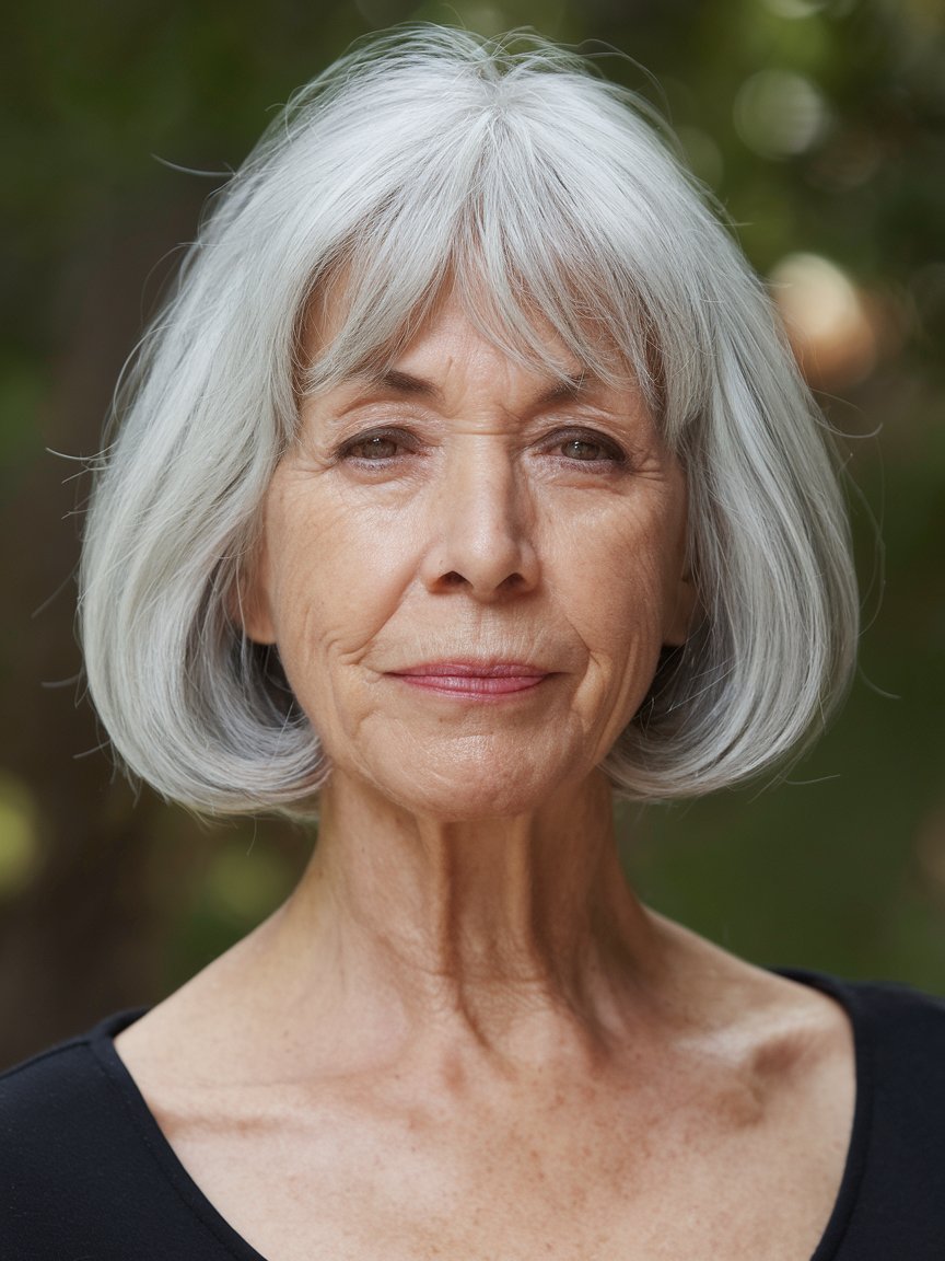 23. Rounded Silver Bob with Bangs