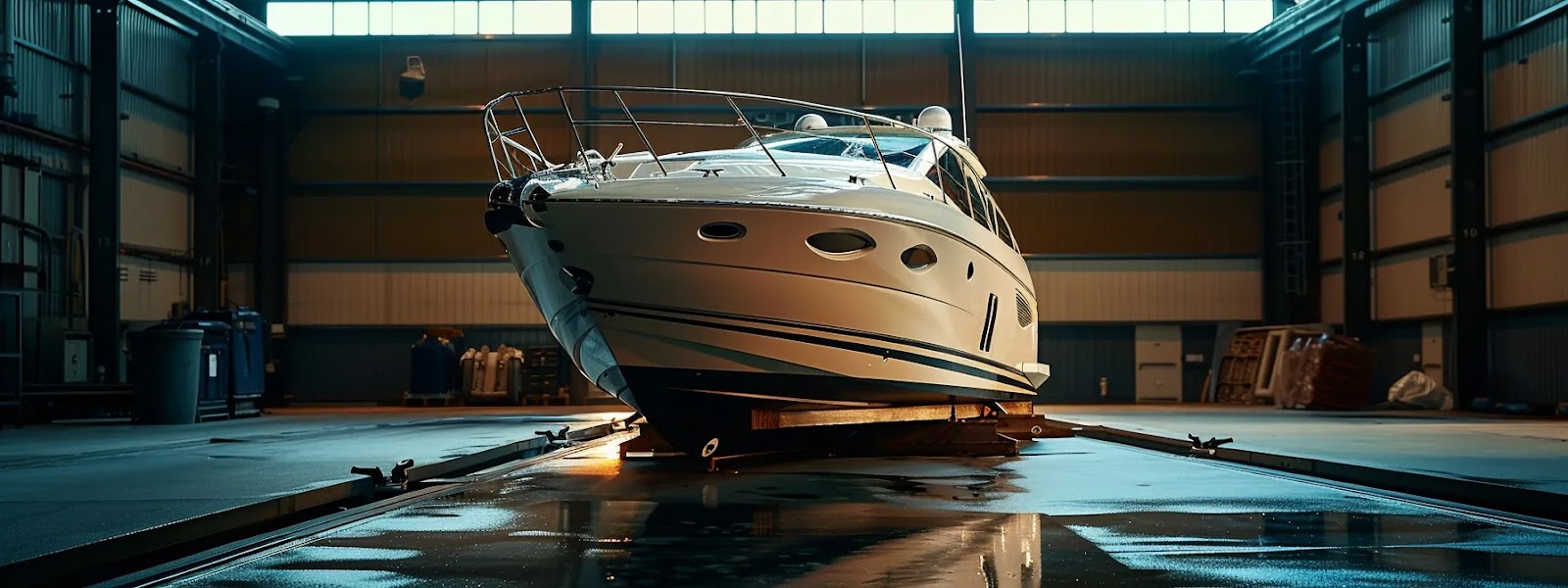 a gleaming boat with freshly polished hull resting on a trailer, ready for a successful sale.