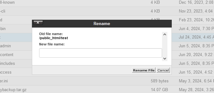 rename files and folders in cPanel