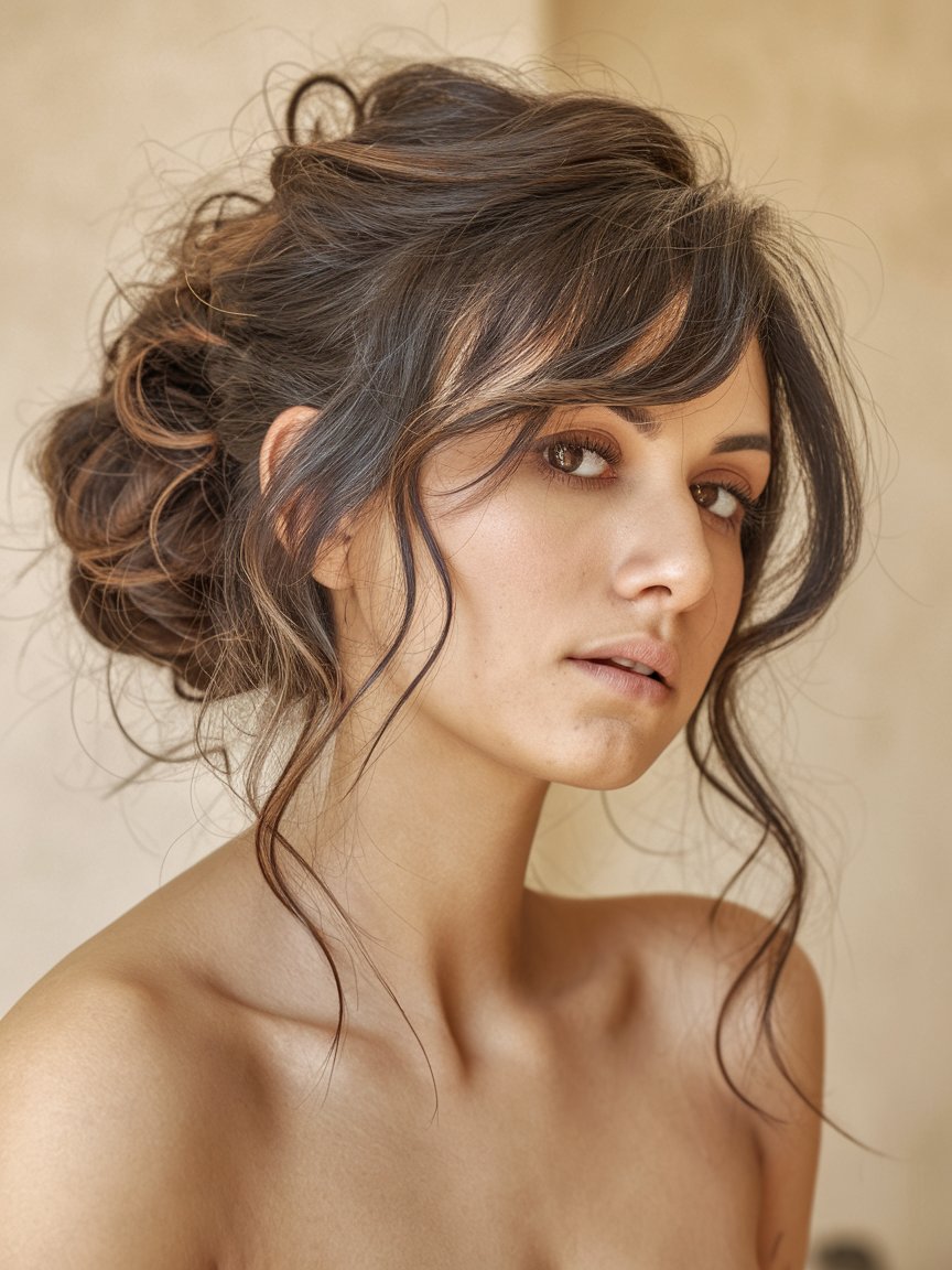 28. Layered Curls with Side Bangs