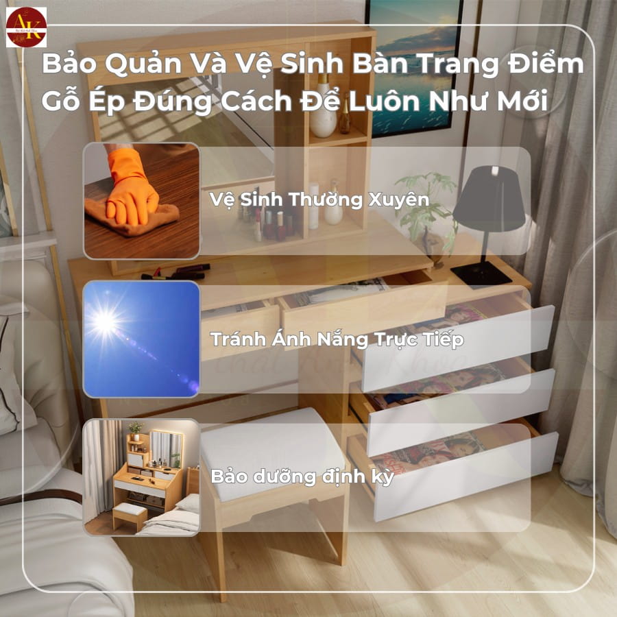 Bảo quản và vệ sinh bàn trang điểm gỗ ép đúng cách để luôn như mới