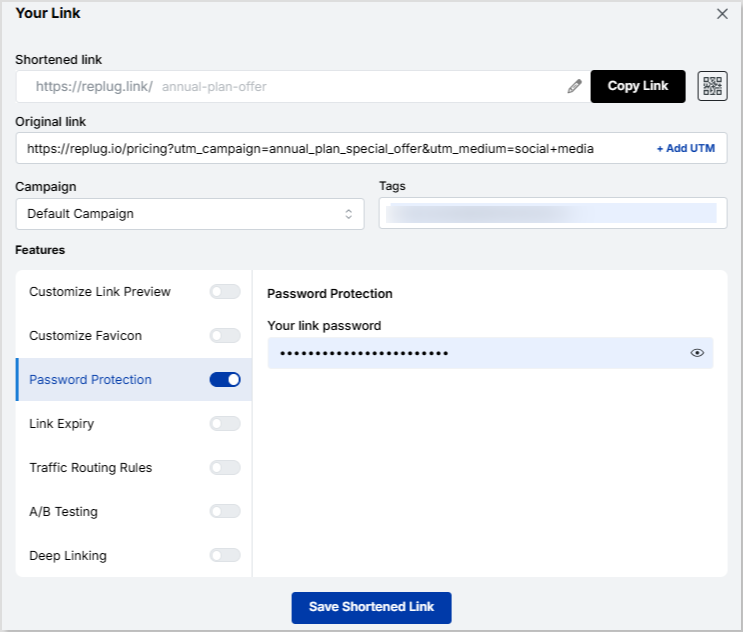 Replug password-protected links