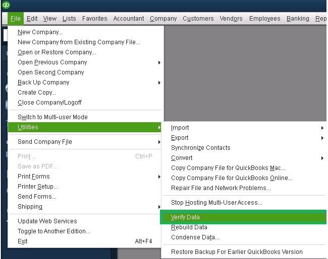 Run QuickBooks Verify Data Tool