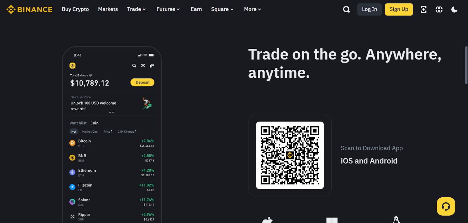 Binance homepage
