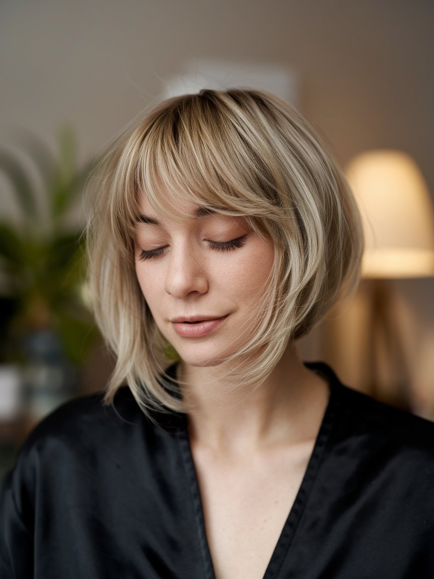 2. Blunt Bob with Choppy Bangs