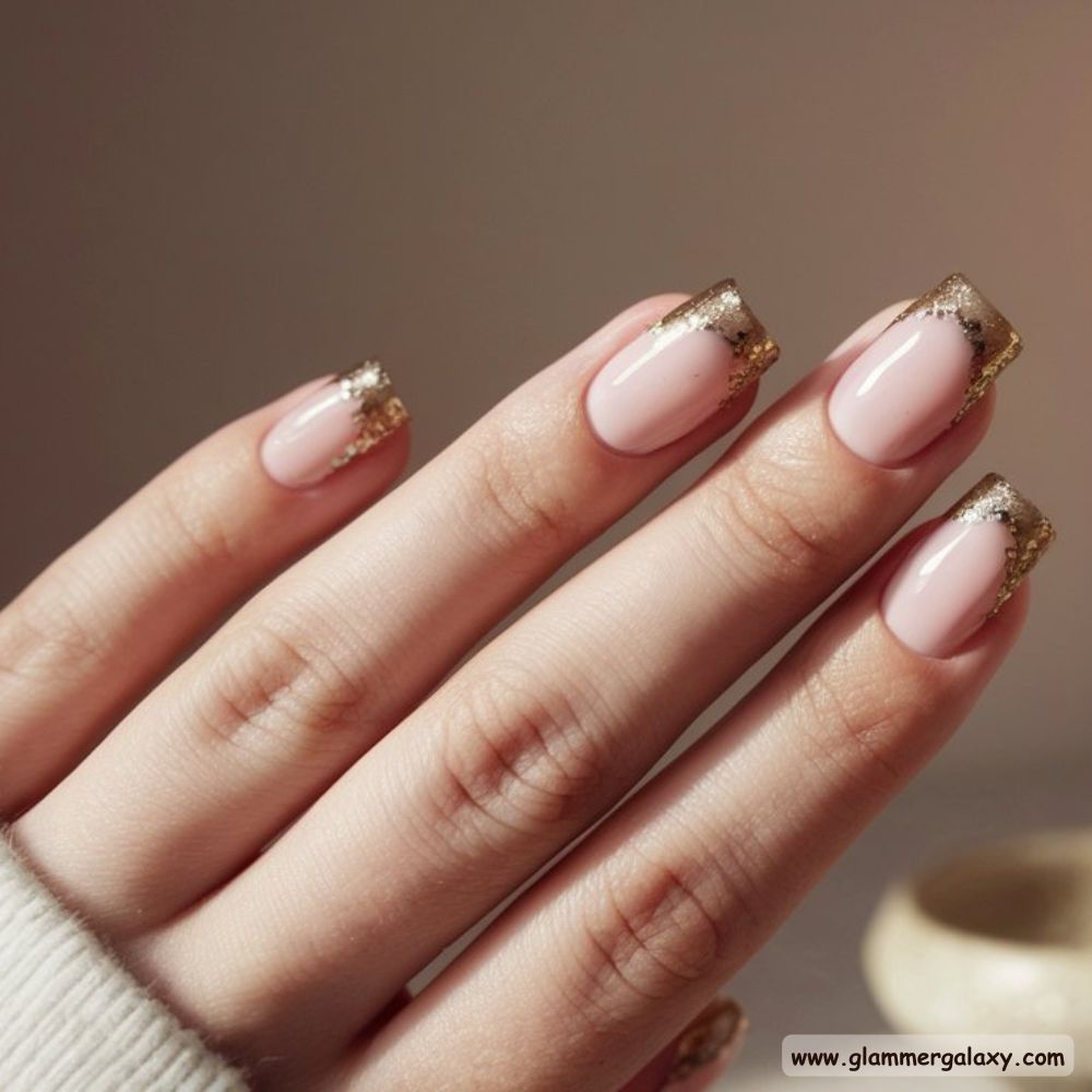 Neutral Fall Nails having Glittery Tips
