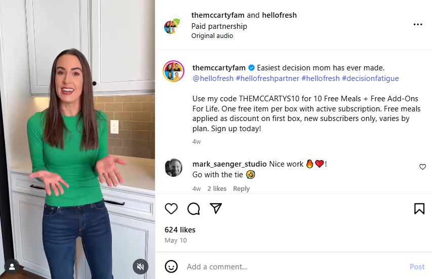 Influencer whitelisting post by Hellofresh