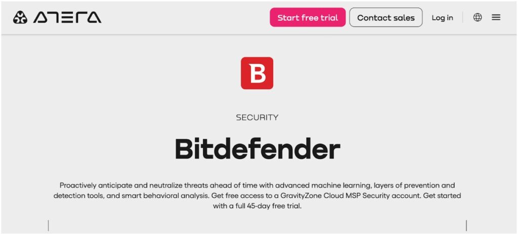 Screenshot of Bitdefender integration via Atera.