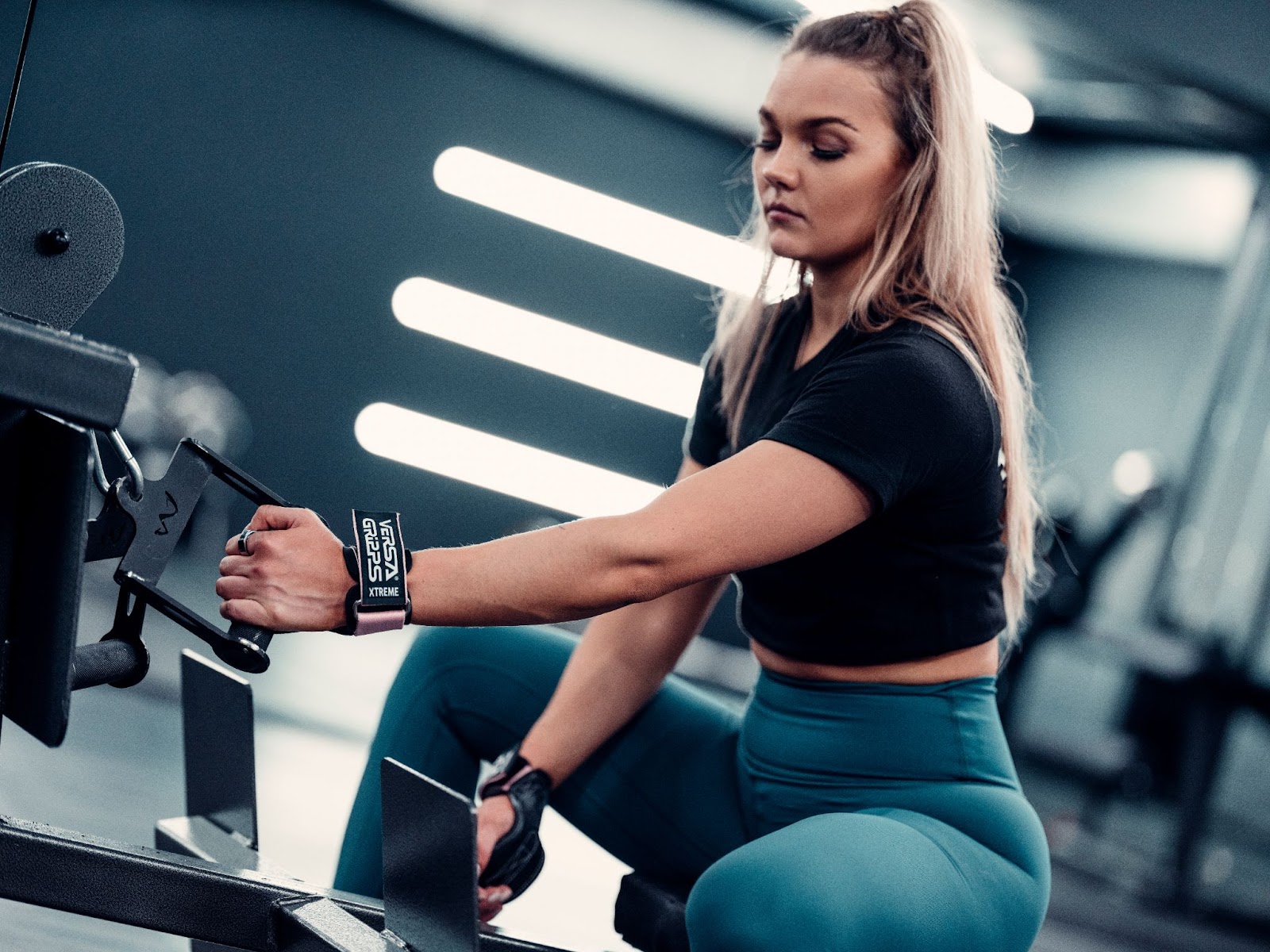 Female weightlifter with anxiety in the gym